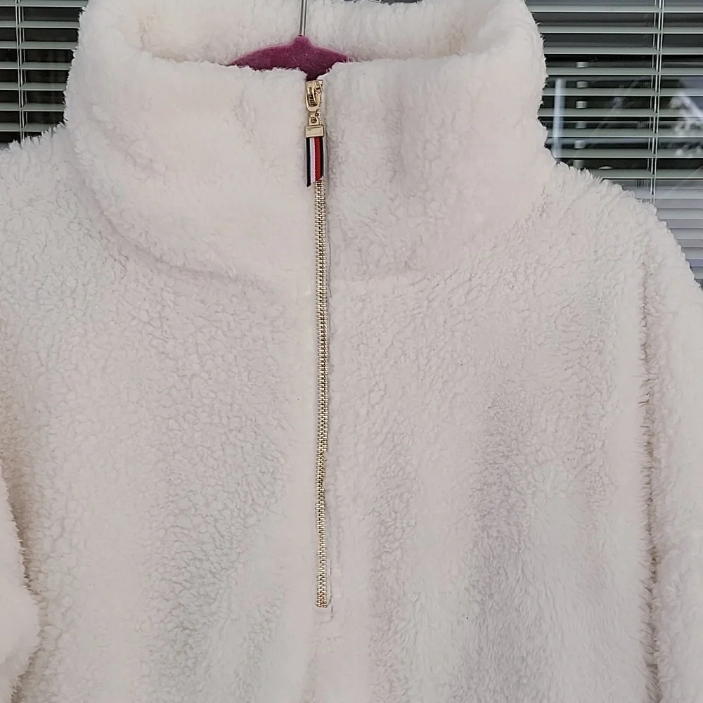 Tommy Hilfiger Cozy White Fleece Sherpa Quarter Zip Pullover Sz M